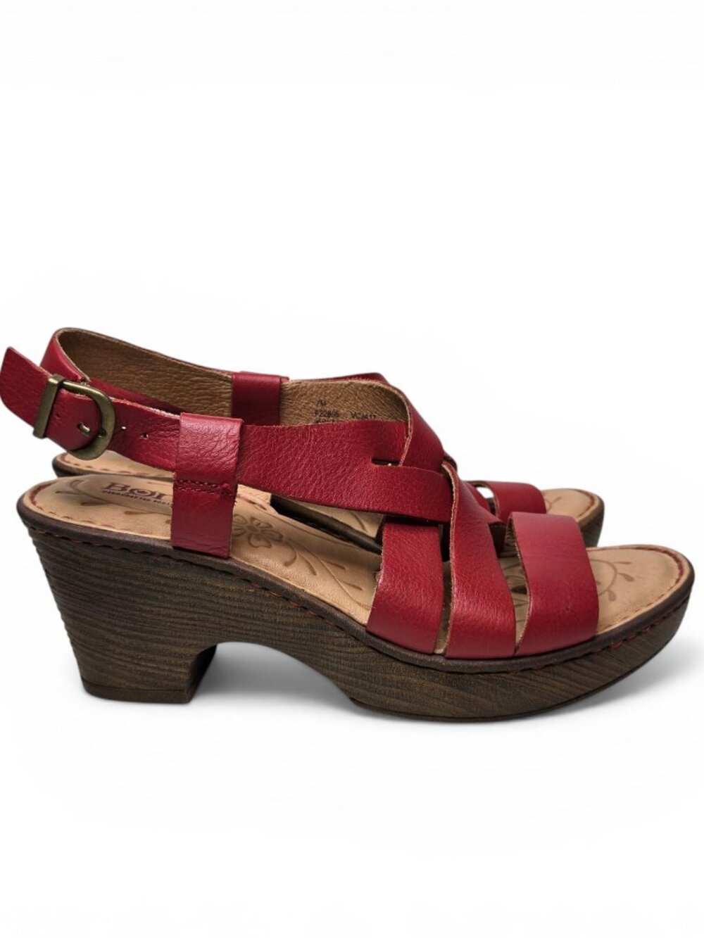 Born Carmo Red Sandals Women Leather Slingback Strappy Wood Tone Heel 7M - Picture 6 of 10